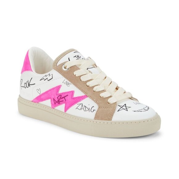 Zadig & Voltaire Charms Print Logo Leather & Suede Sneakers EU 40 / US 10 NEW - Picture 1 of 11